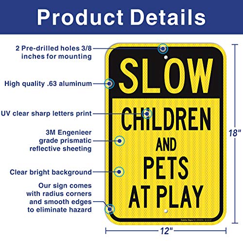 Забавете знак, деца и миленичиња во знак за игра, 18 x 12 инчи инженерски рефлексивни плочи, алуминиум без 'рѓа, отпорни на