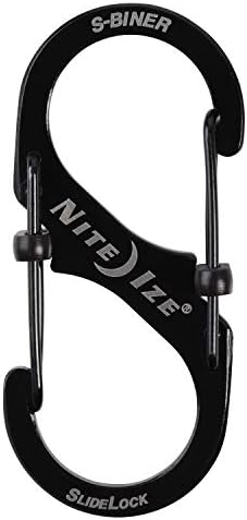 Nite Ize Size-1 S-Biner Dual Carabiner, не'рѓосувачки челик, црна, 2 брои & LSB3-01-R6 S-Biner Slidelock Dual Locking Carabiner,