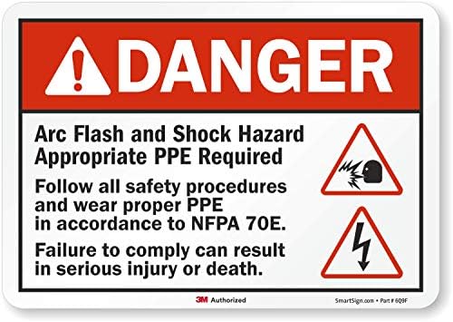 SmartSign-S-0082-EU-05 Опасност-Arc Flash и Haph опасност, PPE потребна етикета од | 3,5 x 5 ламинирана винил црна/црвена боја на