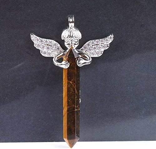 Мажите и жените сакаат подарок природен кристален скапоцен камен камен долг меч хексагонален призма купод ангелски крилја приврзоци