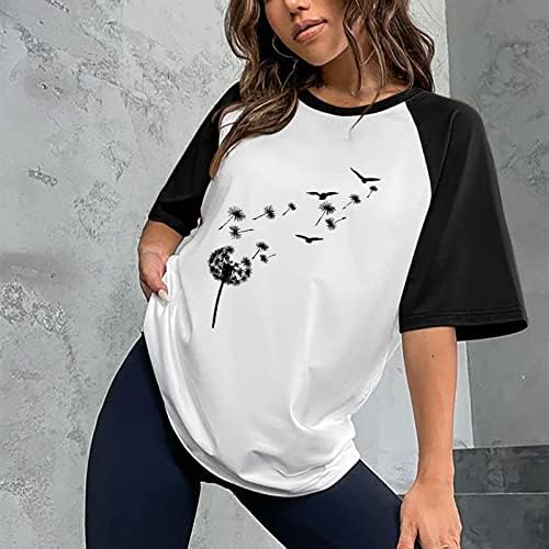 Глуварче маици за жени летни кратки ракави маички обични лабави се вклопуваат раглан ракав врвот за тинејџерски спортски спортови