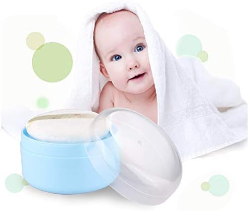 Natuworld сина пластична нега за бебиња за бебиња во прав, држач за кутии за пуфти, празен талк во прав, преносен шминка за козметички куќишта