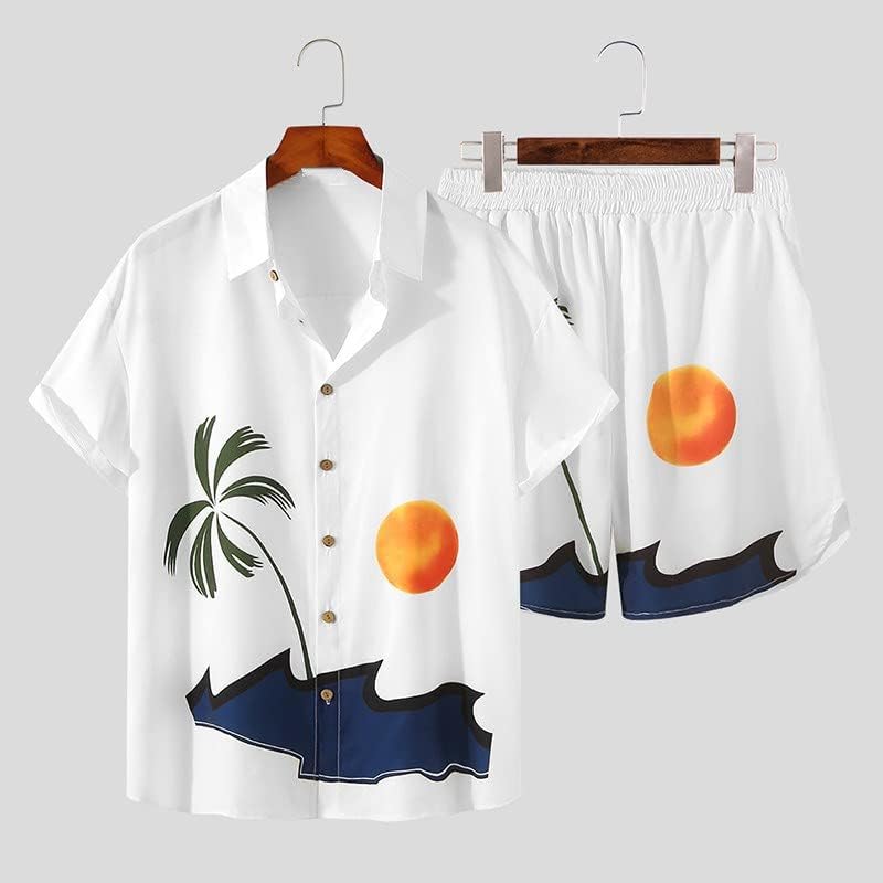 Печатените мажи поставуваат улична облека кратка лапава лесна кошула од плажа, летен одмор Хавајски костуми 2 парчиња