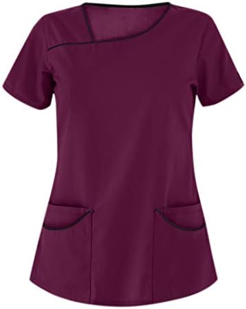 Блузи За Жени Вратот Кратки Ракави Туника Кошули Работна Облека Со Џебови 2023 Модни Секојдневни Блузи