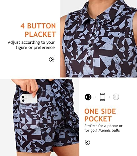 Коралхиски женски тениски фустан за голф без ракави атлетски фустани со внатрешни шорцеви и џебови за вежбање вежбање