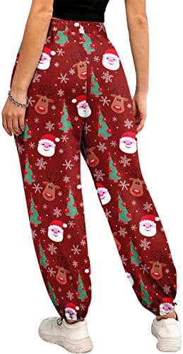 Женски Божиќни џемпери џокери случајни високи половини влечење на спортски буги џемпери Божиќни лабави фит салон панталони