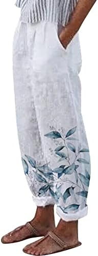 Памучни постелнини панталони жени глуварче за печатење опуштени вклопени каприци панталони еластични половини лесни лабави панталони
