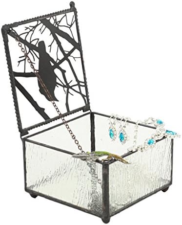 Еброс подарок готски силуета гавран врана на дрво гранка замрзнато стакло декоративен накит кутија 4 Широк Едгар По никогаш