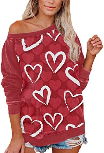 Jjhaevdy Ден на в Valentубените на Денот на вineубените за жени сакаат срцеви букви печати џемпер графички долги ракави пулвер