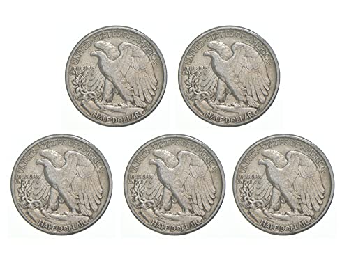 1916-1947 Сет на 5 Сребрена Одење Слобода Половина Долар Монети. Прекрасна АМЕРИКА .90 Проценти Сребрена Монета Во Собата, 1.80