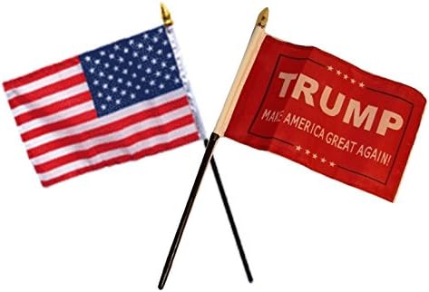 АЕС Сад Американски &засилувач; Претседателот Трамп Црвени Знамиња 4 х6 Биро Постави Маса Црна База