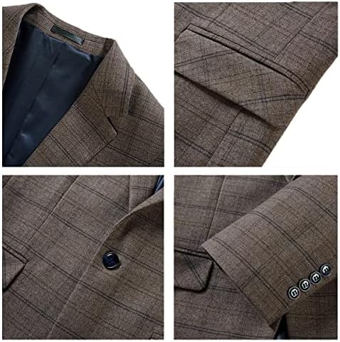 Mens Plaid костум Tweed Slim Fit 2 парчиња Обични костуми за мажи со едно копче смоки од костуми за поставување （блејзер јакна