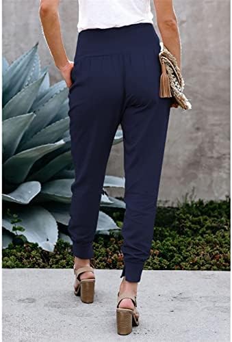 GotoTop Womenените еластични високи половини поделени полите панталони обични џемпери лабави панталони со моливчиња со џебови со џебови