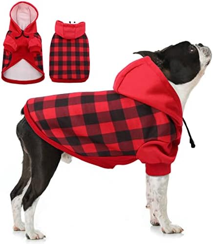 Класично карирано куче худи со поводник за мало средно кученце, секојдневно меко топло удобно кучешко џемпери есенски зимски