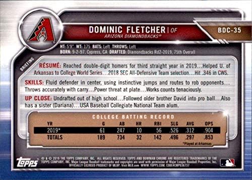 2019 Bowman Chrome Draft BDC-35 Dominic Fletcher RC RC RCIE Arizona Diamondbacks MLB Baseball Trading Card
