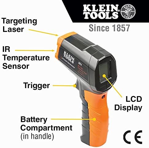 Klein Tools IR1 инфрацрвен термометар, дигитален ласерски пиштол е не-контакт термометар & ET140 мерач на влага без пин за не-деструктивно