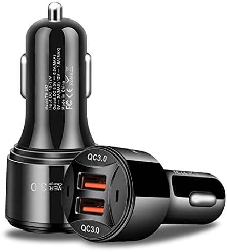 Усволна технологија - Двојна порта QC3 Брза полнење USB полнач за автомобили, USB 3.0 CALELE THENGE CHALGER, 36W/6.2A Брзо полнење