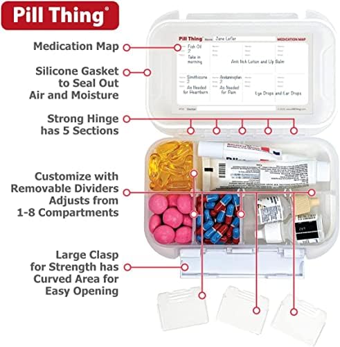8 и12 Оддел за големи пилули со херметички заптивка - Силиконски заптивка водоотпорна Мед кутија со мапа на лекови