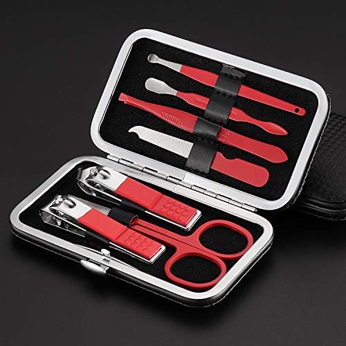 USVGF Црвен 7-парчен алат за нокти, нокти за нокти, ножици за нокти, нож за маникир за убавина, клипери за нокти