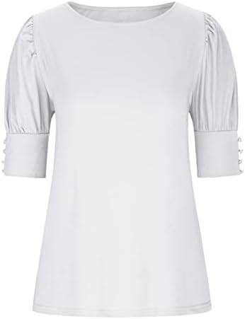Women'sенски ракав за ракав, обичен солиден топ -тон пуловер клуч за кратки ракави, блуза со вратот на вратот