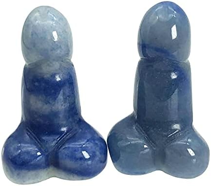 Neyisaa 2pcs природно сино авентуринско кристално стапче статуа џебни камени фигурини заздравување кристали точка медитација дома декор 1 “