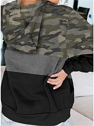 Uofoco обични џебови со долги ракави џемпери за жени меки опремени полиестерска качулка длабоко V вратот патување леопард печати туничен