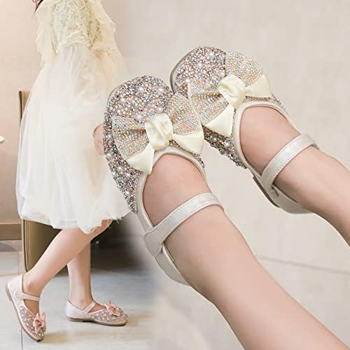 Чевли за принцези на девојчиња со мек дно со лак со чевли за деца за деца шарени дијамантски лак принцеза девојки сандали со големина 1