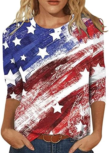 Women'sенски на 4-ти јули американско знаме маица со маица, врзани кошули за печатење во боја