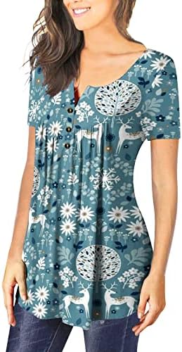 Xipcokm женски симпатични проток Хенли кошули се кријат стомачни туники на врвовите на обичните облеки за летни летни кратки ракави