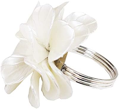 Фенко стилови Рачно изработен бисер за цвеќиња Декоративни прстени за салфетки, сет од 4 - бели салфетки за дома, трпезариска маса, декор