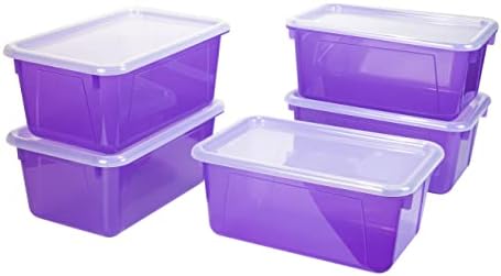 Мали канти за куби за Storex-Пластични контејнери за складирање за училница со капаци за не-SNAP, 12,2 x 7,8 x 5,1 инчи, нијанса