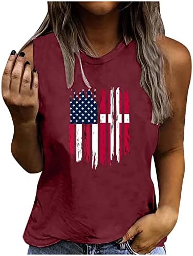 Кцемени Денот На Независноста На Жените Тенкови Врвови Блузи Без Ракави На Екипажот Обични Маици Со Знаме На САД Модна Лабава Графичка Маичка