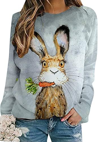 Омзин жени Велигденски денови за зајаче печатено џемпер со долги ракави со преголем пулвер