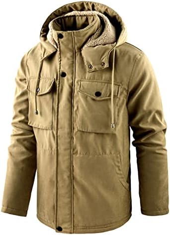 Машка згусна зимска палто модна памучна памучна јакна лабава плишана топла памучна качулка јакна со долги ракави парки