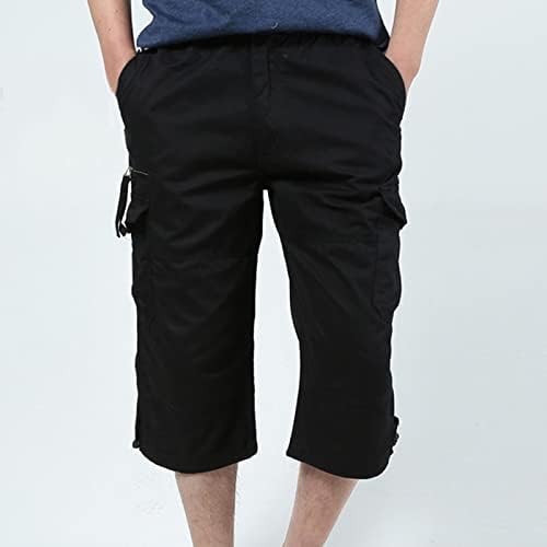 Miashui пена starвезда Менс обичен моден патент, голем џебен појас, цврста боја карго шорцеви машки работни панталони