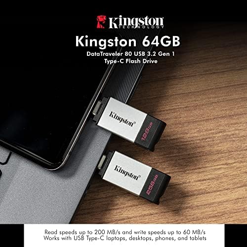 Kingston 64 GB DataTraveler 80 Преносен и лесен USB флеш диск - DT80/64GB W/USB 3.2 Gen 1 Type -C врска, 200 MB/S Брзини за читање + XPIX