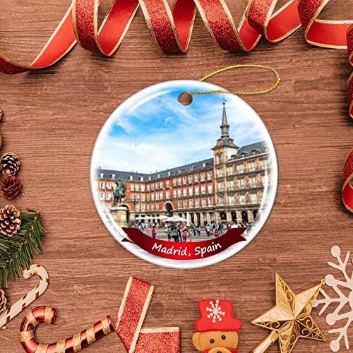 Декор на Фхданг Мадрид Шпанија Божиќен украс порцелан двострана керамички украс, 3 инчи