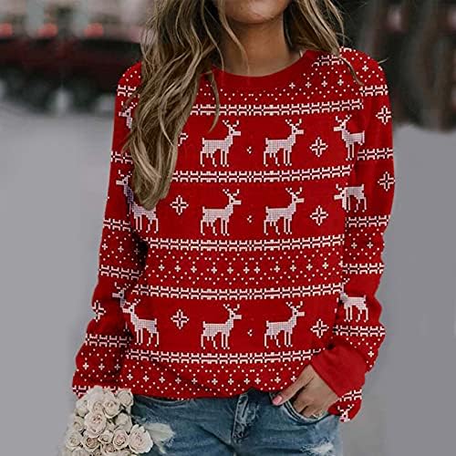 Женски џемпери паѓаат 2022 година Божиќна графичка облека трендовски џемпери на џемпери, блузи на врвови на ирваси на врвови на врвови