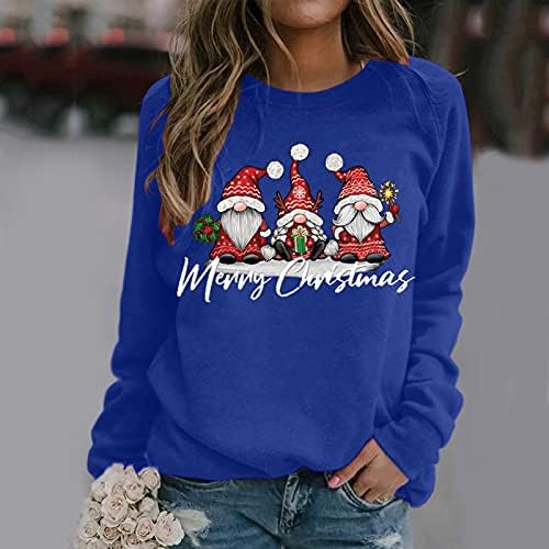 БЕУУ Божиќни Кошули За Жени Божиќен Гном Печатење Пуловер Дуксери Обични Маици Со Долги Ракави На Екипажот Плус Големина