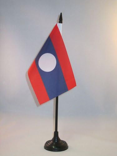 ЗНАМЕ На Аз Лаос Знаме на Маса 4 х 6 - Лаотско Биро знаме 15 х 10 см-Црн Пластичен Стап И Основа