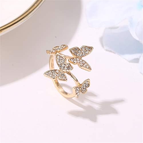 Womenените ветуваат прстени за мода прилагодлив целосен дијамантски прстен четири пеперутка Деликатен отворен ангажман прстен за жени накит свадбени