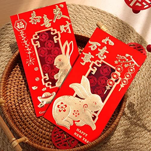 24 парчиња Кинески Црвени Пликови, 2023 Новогодишни Пликови За Пари Кинески Зајак Година Хонг Бао Црвени Пакети Пликови Со Голем Рефус Плик