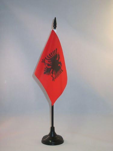 ЗНАМЕ На Аз Албанија Знаме на Маса 4 х 6 - албанско Биро знаме 15 х 10 см-Црн Пластичен Стап И Основа