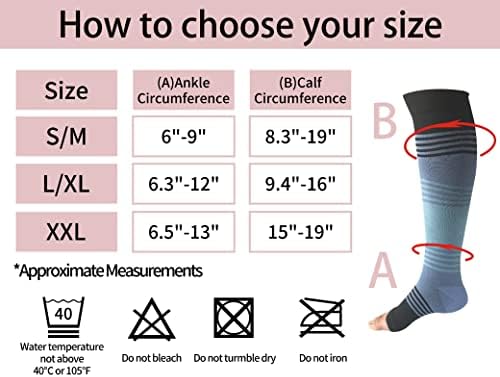 Чорапи за компресија на отворени пети 3 пара 20-25 mmhg TOOLED дипломирани чорапи за компресија