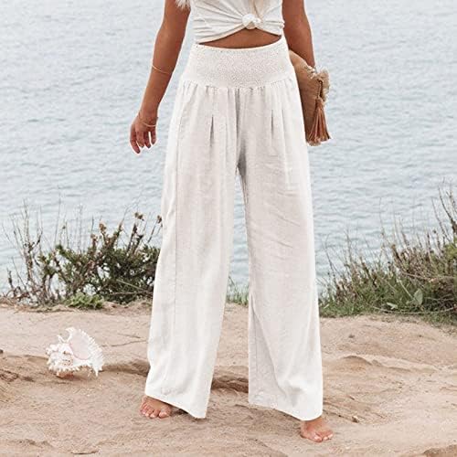 Панталони од iaqnaocc за жени, обични високи половини широки нозе плажа палацо панталони