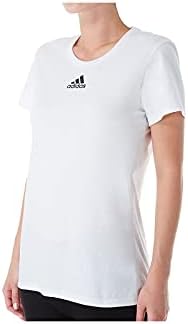 Adidas Women'sенски засилувач памук со кратки ракави со кратки ракави на вратот од 12 ч.