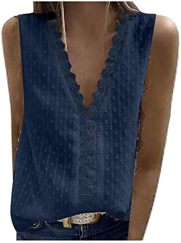 Врвен обичен резервоар за маица против вратот блуза Топ за жени со цврста боја жени чипка без ракави надворешни шорцеви со цврста