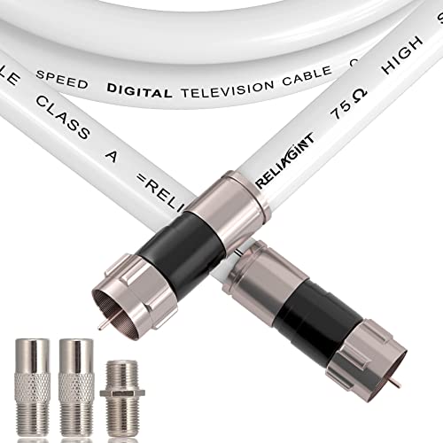 Reliagint 15ft, бел RG6 коаксијален кабел со F конектор, F81 Femaleенски адаптер за проширување, Extender на кабел за кабел со голема