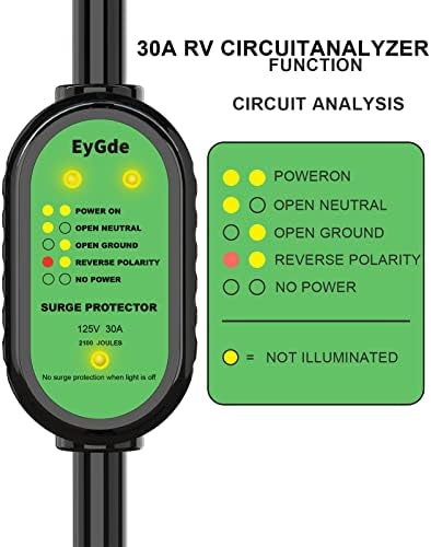 Eygde 50 AMP до 30 AMP RV адаптер +30 AMP RV Surge Protector, Power Analyzer Analyzer за приколка за патувања за кампери