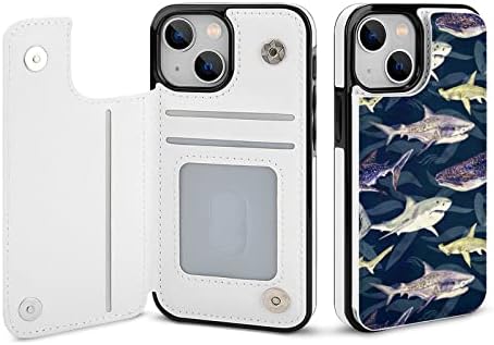 Телефонски случај на ајкула и китови со куќиште со држач за картички, заштитен облик на заштитна обвивка Телефонска школка дизајнирана за iPhone 13 Mini